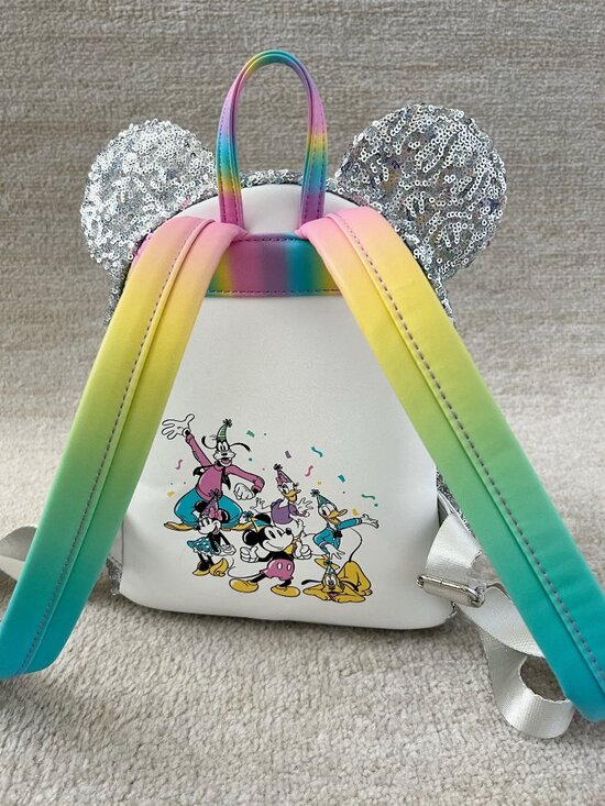 Loungefly Disney Mickey & Friends Birthday Silver Sequin Mini Backpack main image 13